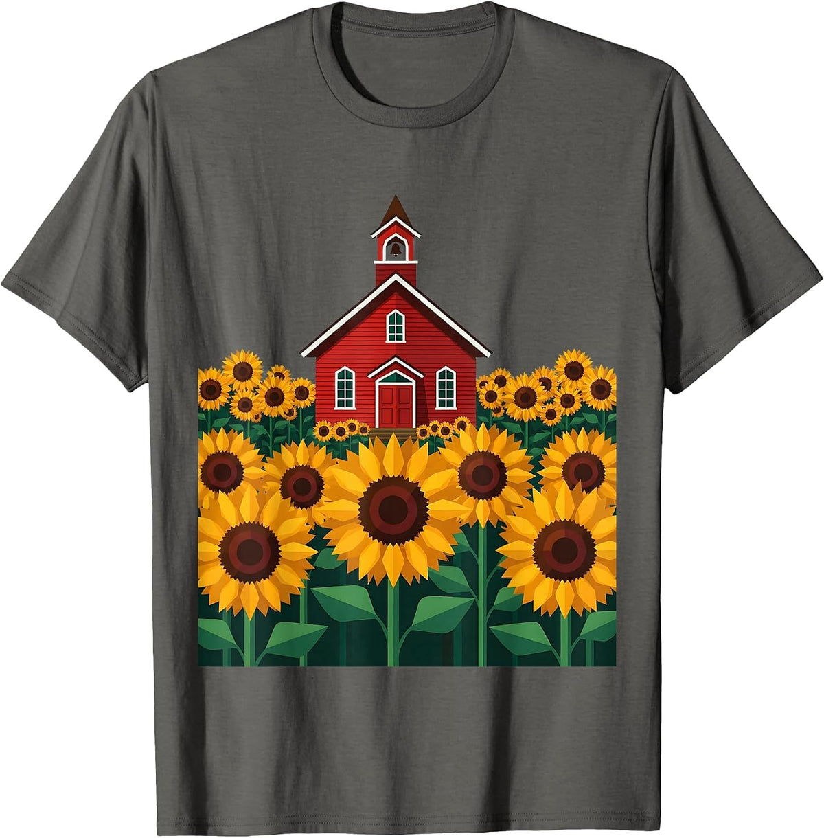 2nd Grade Teacher Sunflower Schoolhouse Design T-Shirt - Asphalt Grey