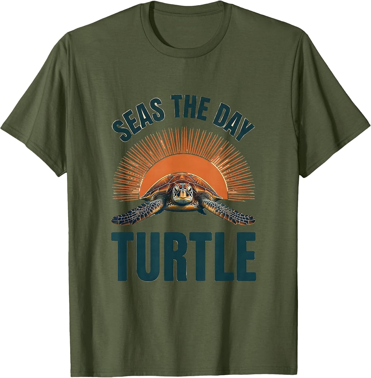 Men's Seas the Day Turtle Ocean Design T-Shirt - Olive Green