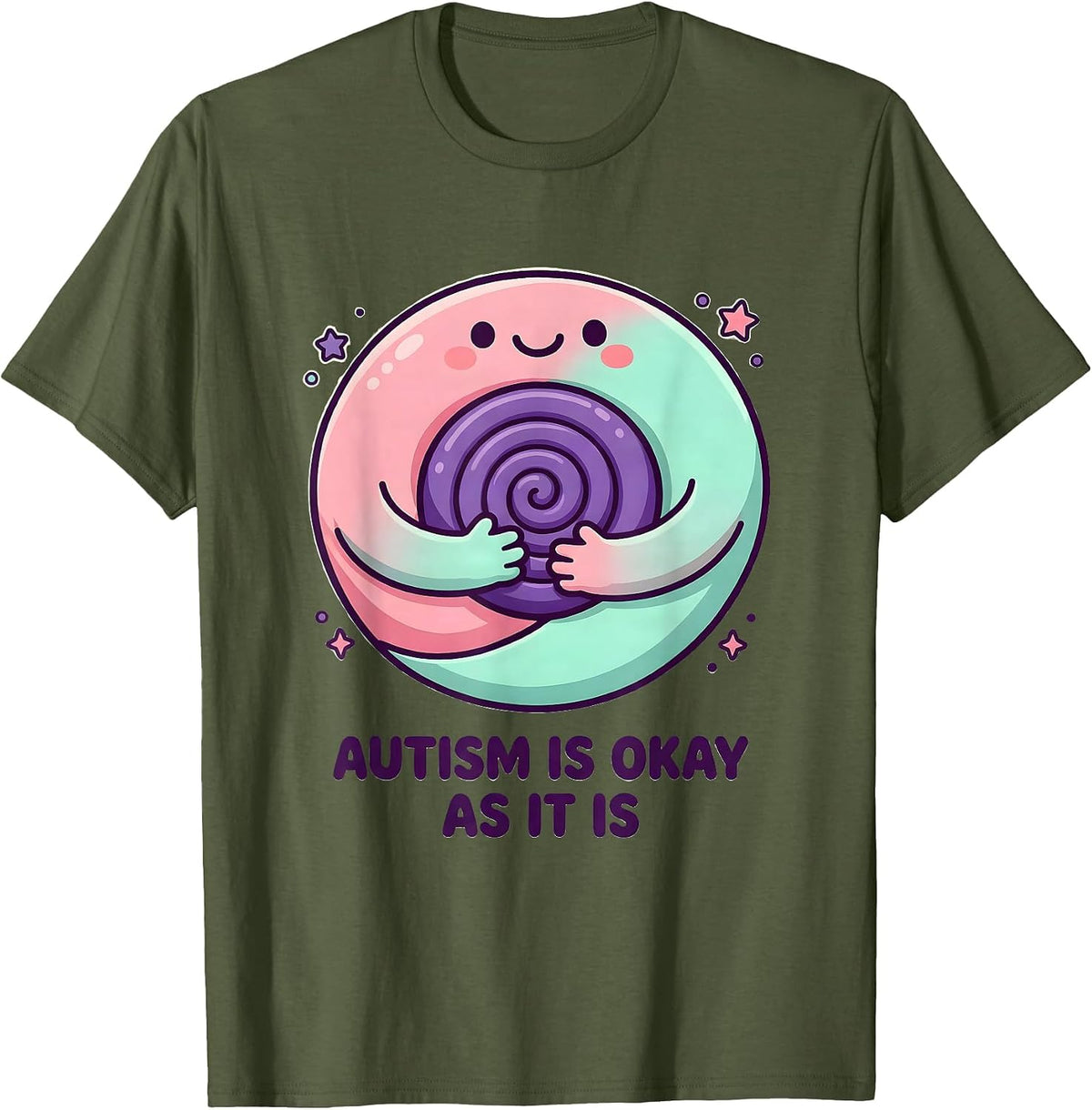 Men's Autism Is Okay As It Is Cute Kawaii Neurodiversity Awareness T-Shirt - Olive Green
