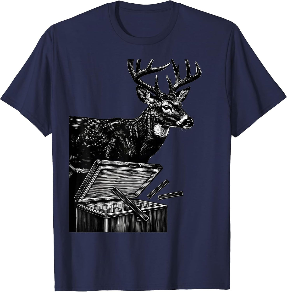 Men's Whitetail Buck Freezer Chest Funny Deer Hunter Humor T-Shirt - Navy Blue