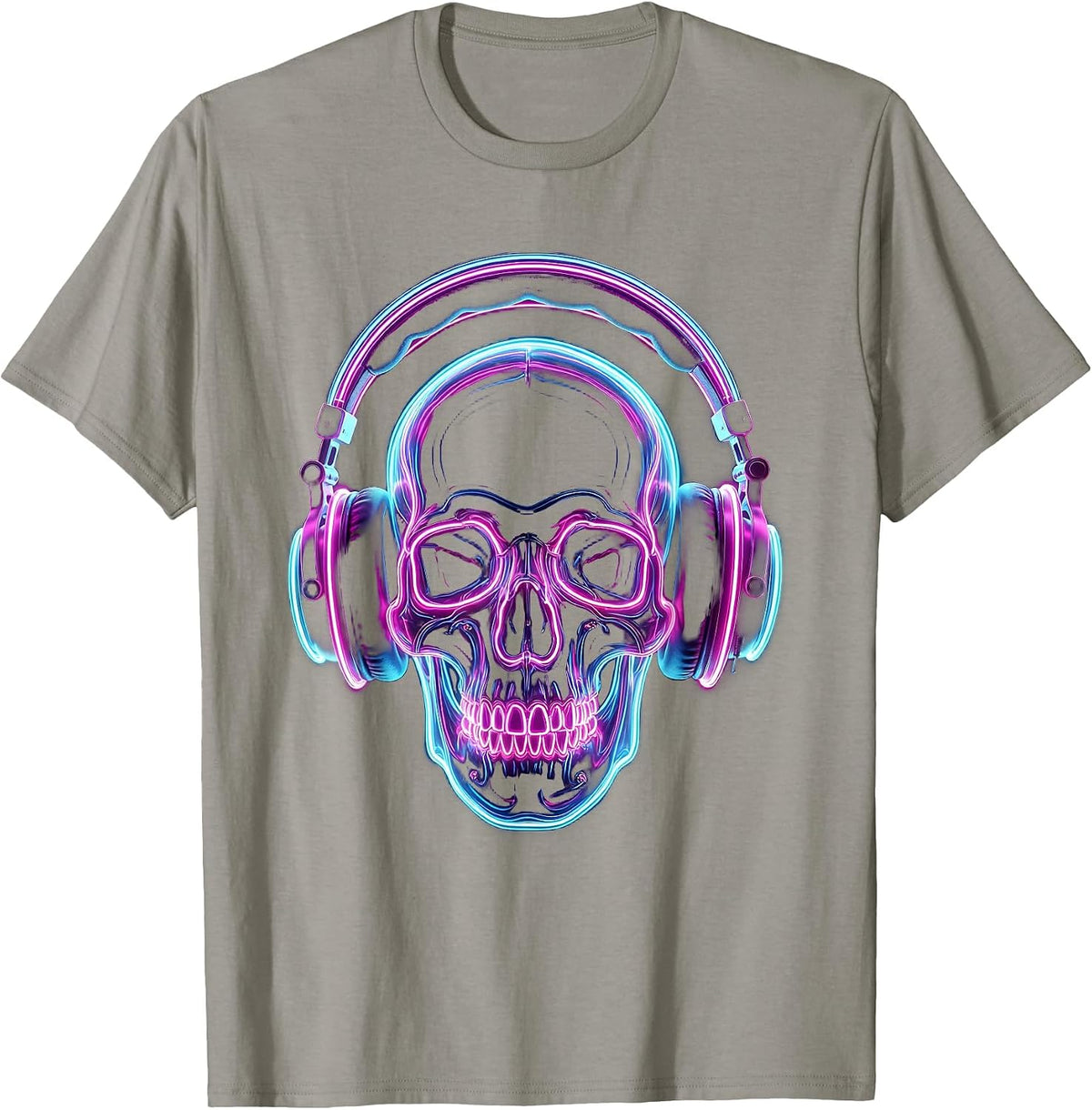Men's Skull Vintage Headphones Music Graphic Tee T-Shirt - Slate Grey