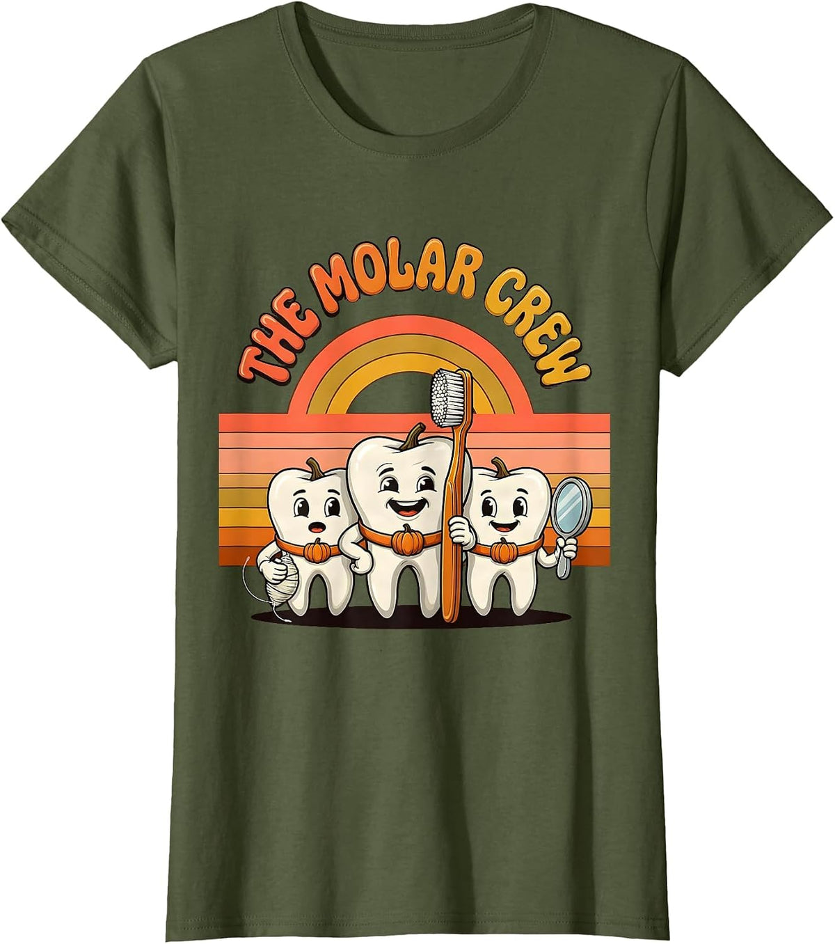 Women's The Molar Crew Retro 70s Halloween Dentist Costume Dental T-Shirt - Olive Green