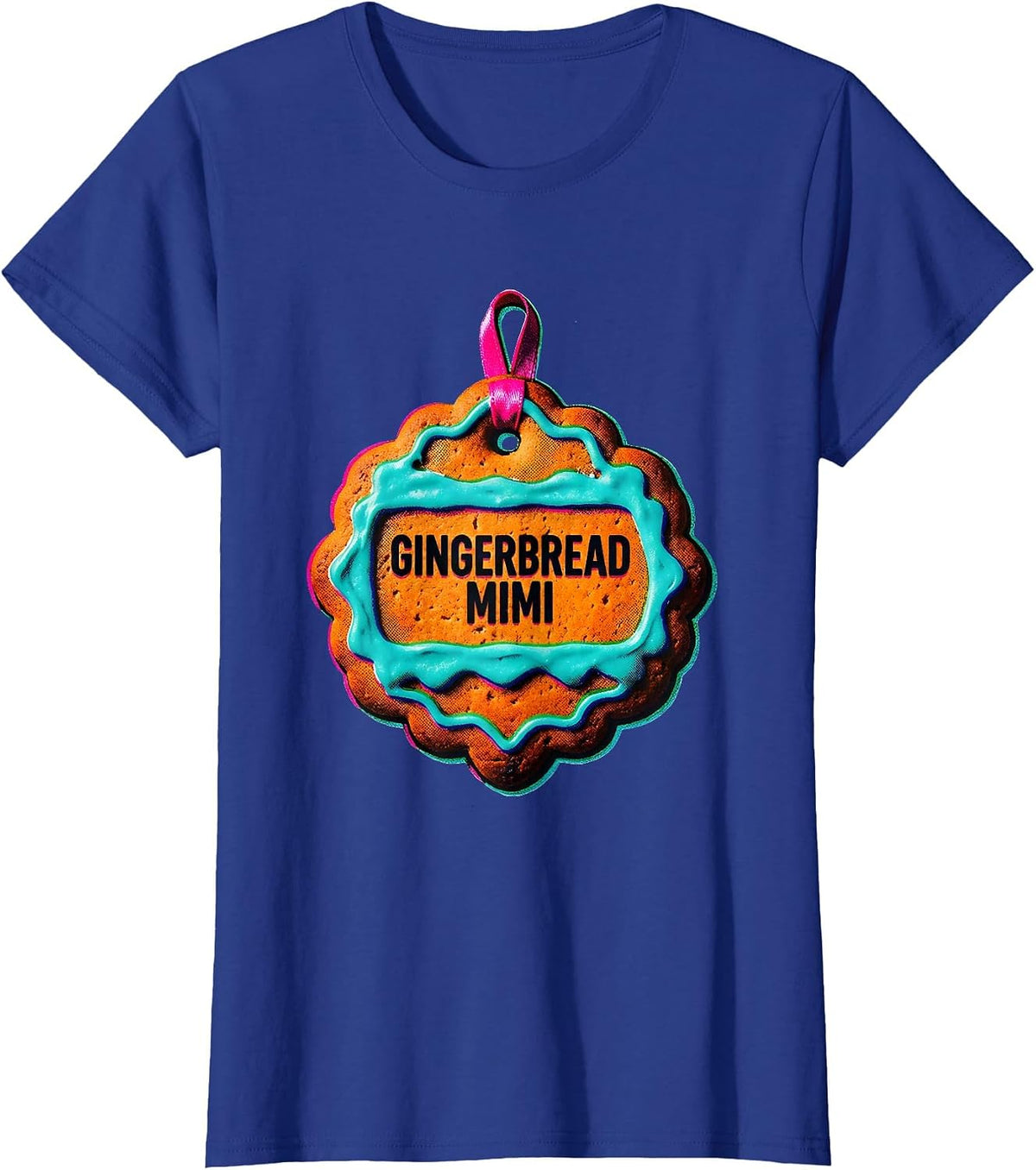 Women's Gingerbread Mimi Risograph Cheerful Family Matching T-Shirt - Royal Blue