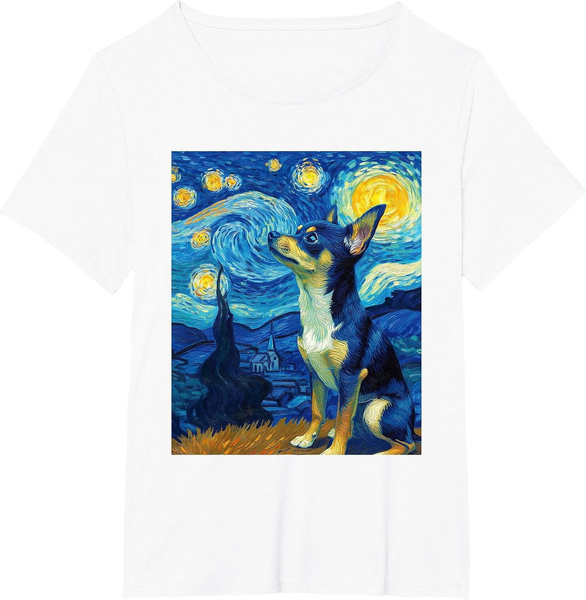 Chihuahua Dog Van Gogh Starry Night Graphic T-Shirt - White