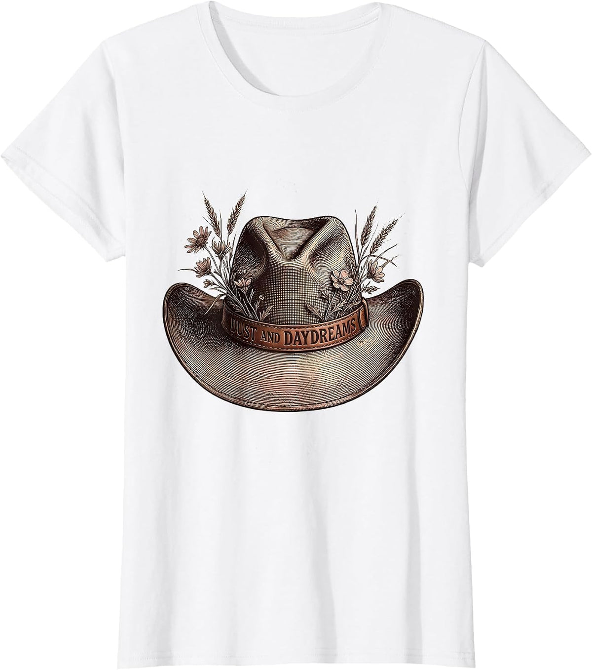 Women's Dust and Daydreams Cowboy Western Design T-Shirt - White