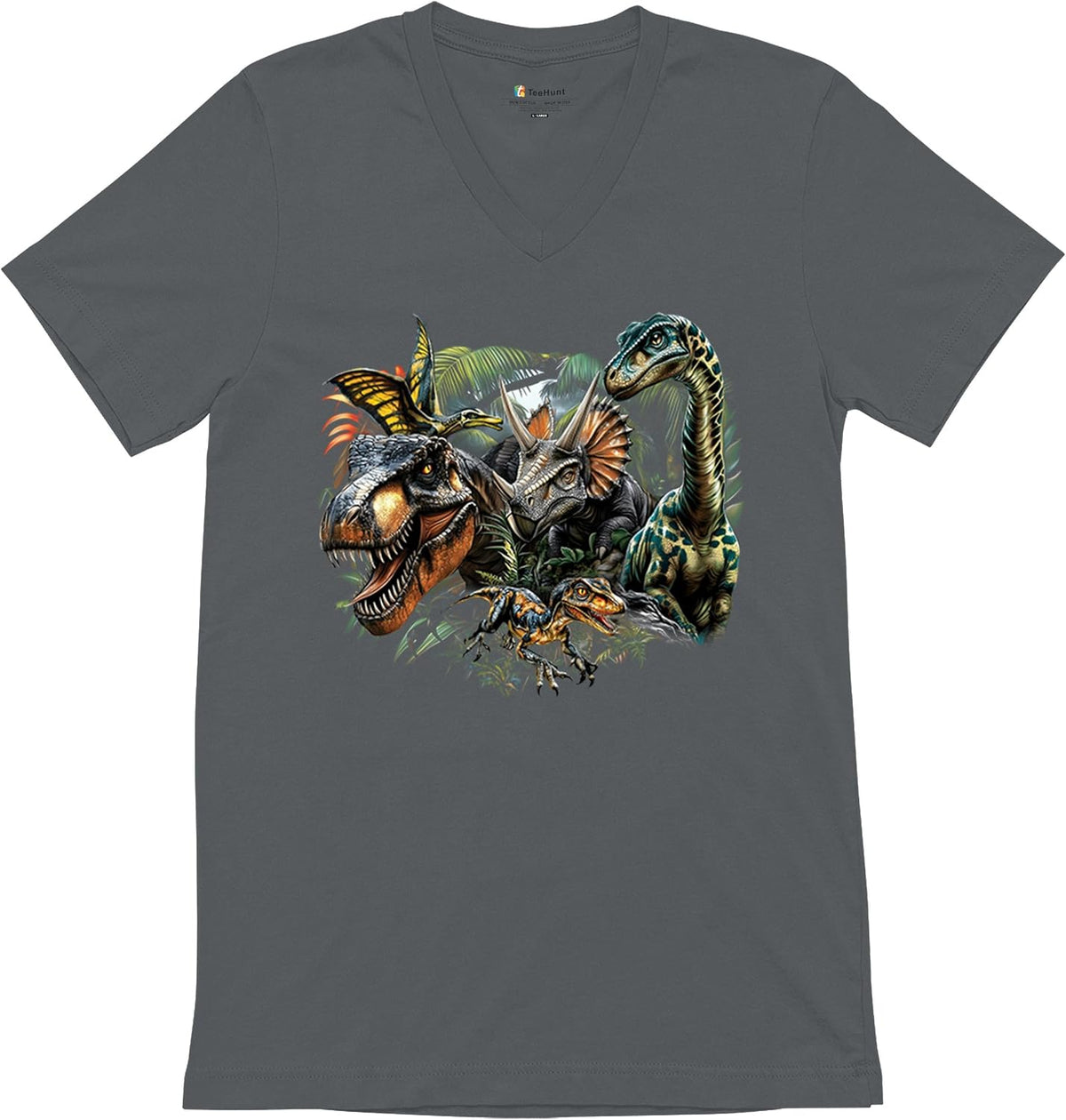 Dinosaur Jungle Men's T-Shirt T-Rex Triceratops Raptor Brachiosaurus Prehistoric Reptile Jurassic Era Colorful Men's Tee - 5