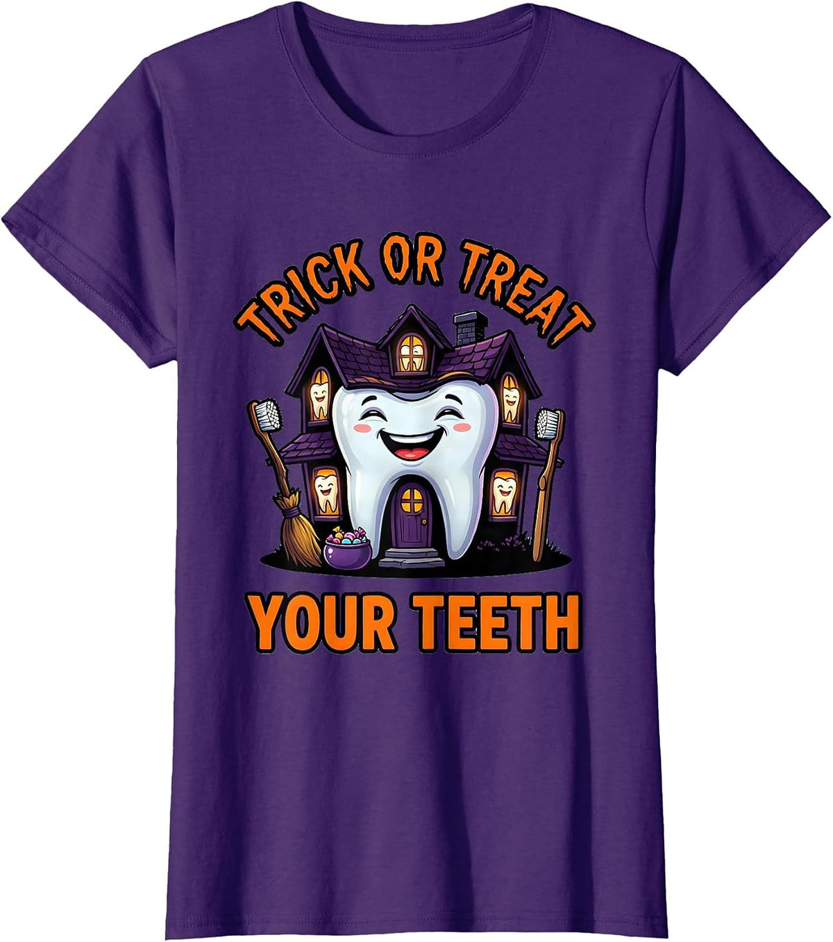 Women's Trick Or Treat Your Teeth Funny Dentist Halloween Costume T-Shirt - Purple