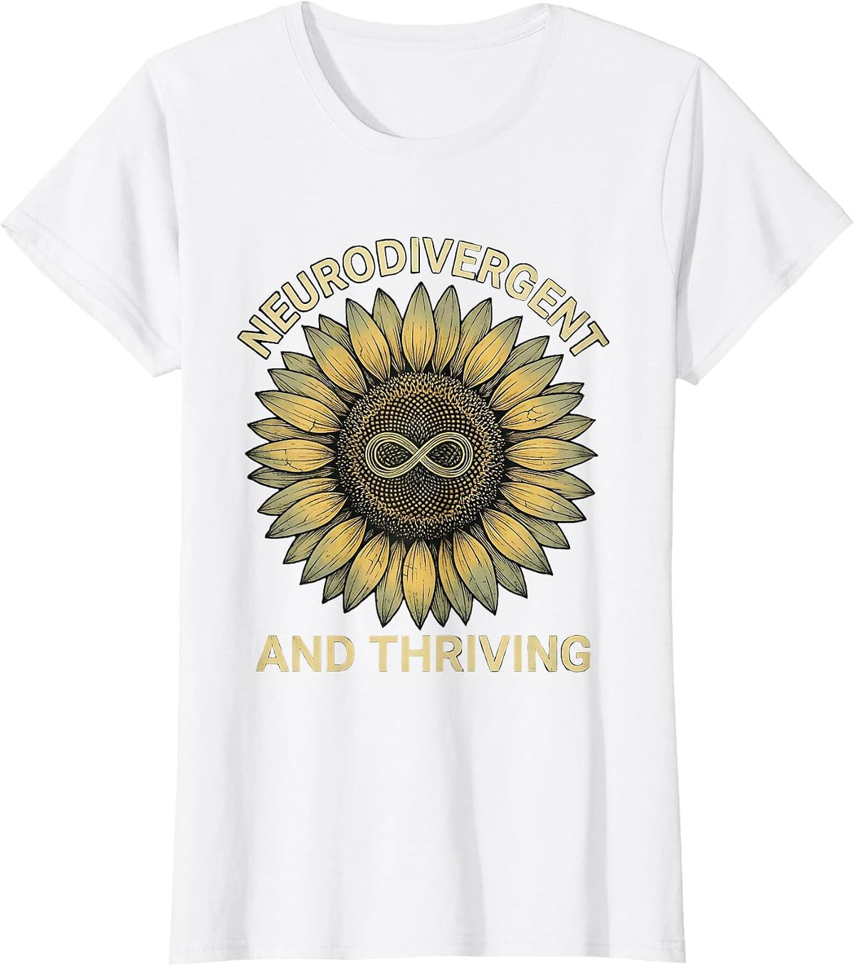 Women's Neurodivergent and Thriving Autism Awareness Design T-Shirt - White