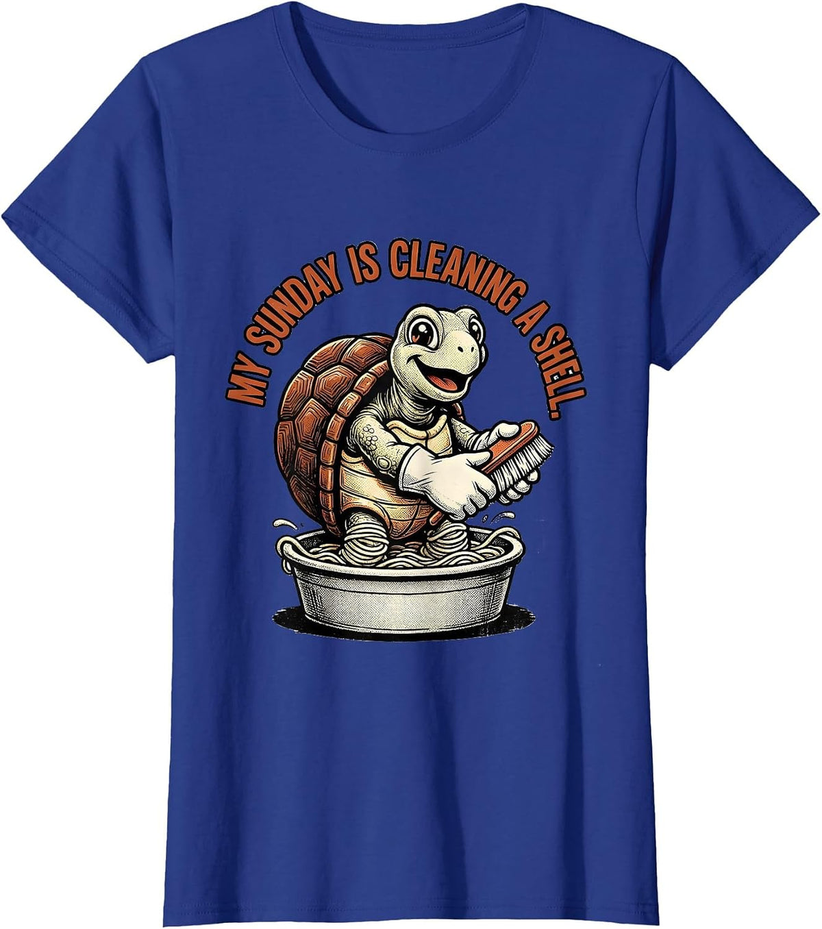 Women's My Sunday Is Cleaning A Shell Retro Cartoon Turtle Lover T-Shirt - Royal Blue