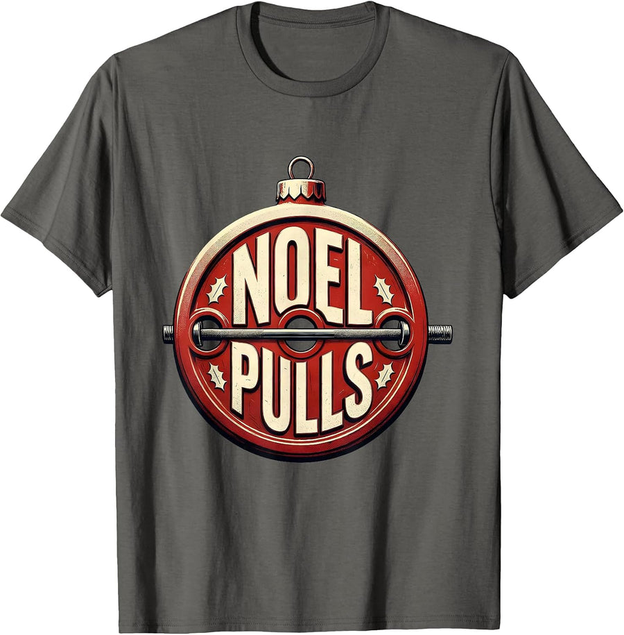 Noel Pulls Funny Gym Bodybuilding Christmas Weightlifting T-Shirt - Asphalt Grey
