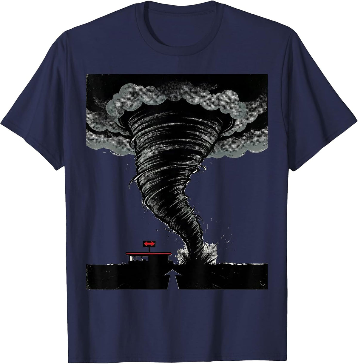Men's Left-Leaning Tornado Funnel Meteorology Enthusiast T-Shirt - Navy Blue