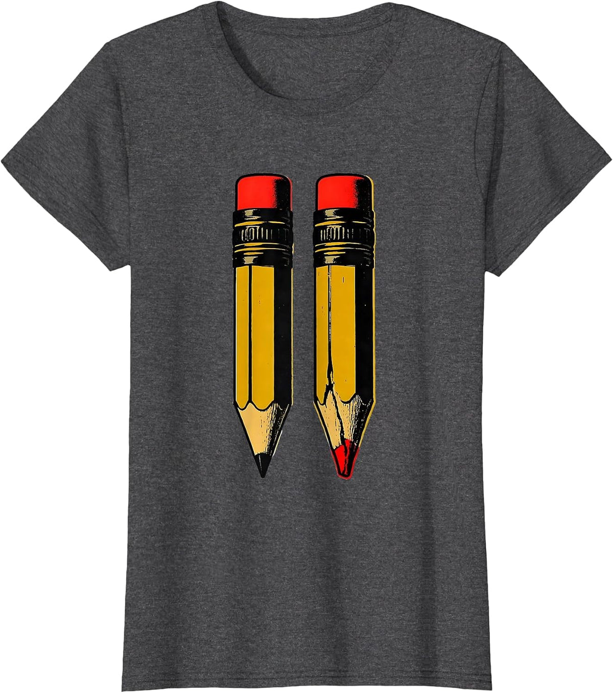Women's Oversized Pencils Broken Tip Screenprint Teacher Humor T-Shirt - Dark Heather Grey
