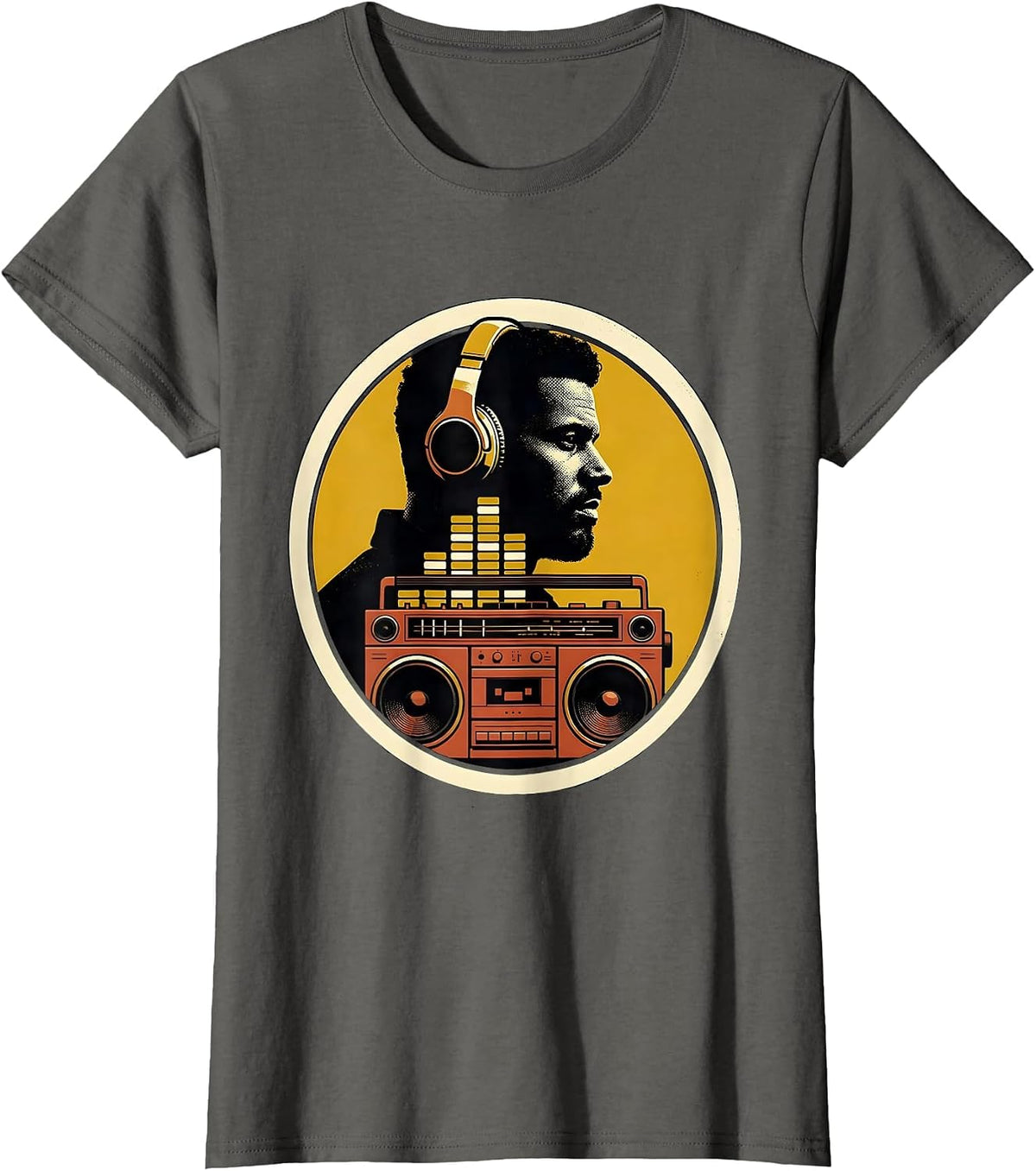 Women's Proud Profile Boombox Retro 90s Hip Hop Fan T-Shirt - Asphalt Grey