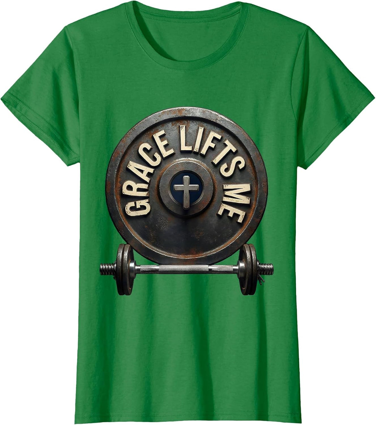 Grace Lifts Me Vintage Christian Weightlifting Gym Humor T-Shirt - Kelly Green