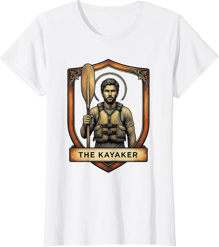 Women's The Kayaker Funny Tarot Card Kayak Paddling Water Sport T-Shirt - White