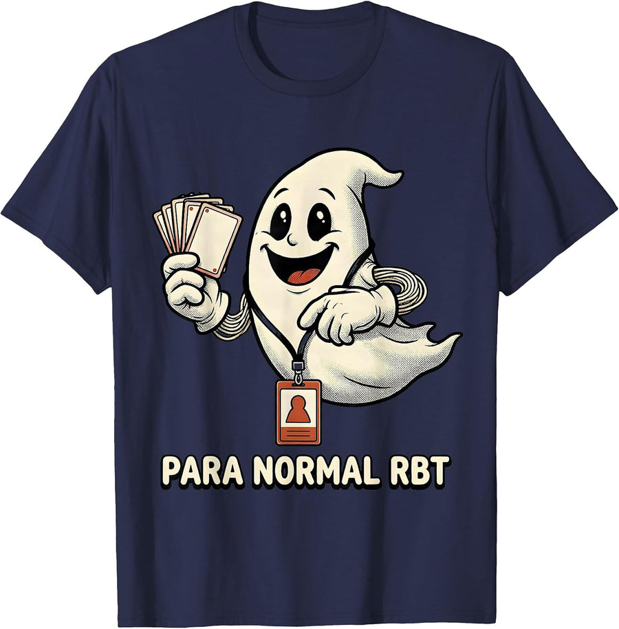 Para Normal RBT Retro Cartoon Ghost Halloween Paraeducator T-Shirt - Navy Blue
