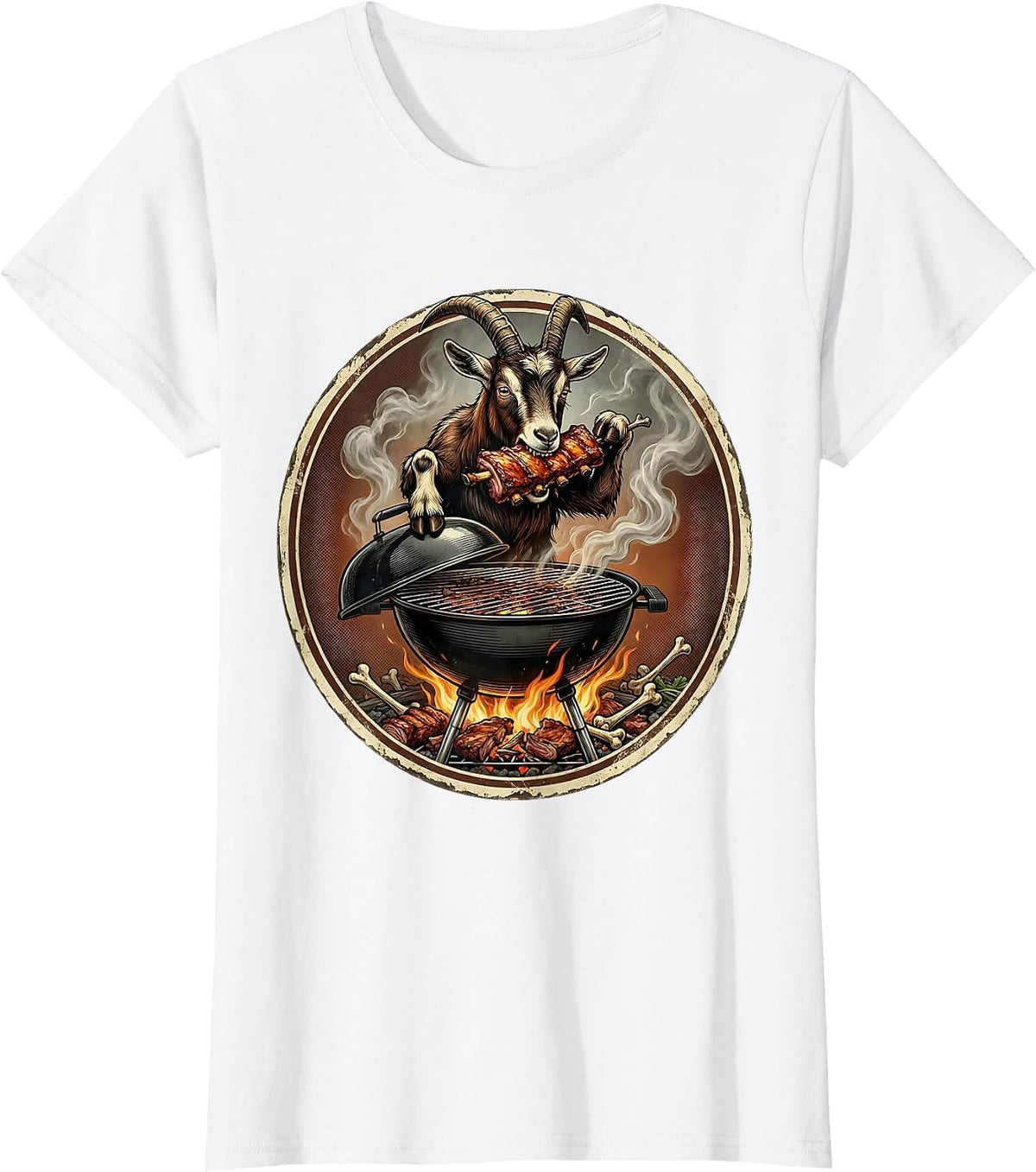 Hungry Goat BBQ Grill Funny Graphic Design T-Shirt - White