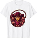 Men's Rodeo Lasso Cowgirl Wide Brim Hat Illustration T-Shirt - White