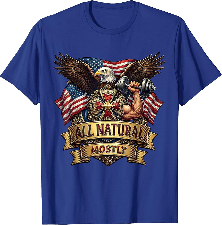 All Natural Mostly Muscle Costume Funny Design T-Shirt - Royal Blue