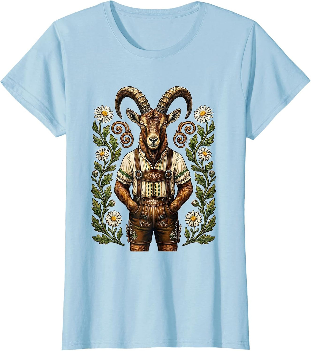 Mountain Goat Lederhosen Funny Bavarian Design T-Shirt - Baby Blue