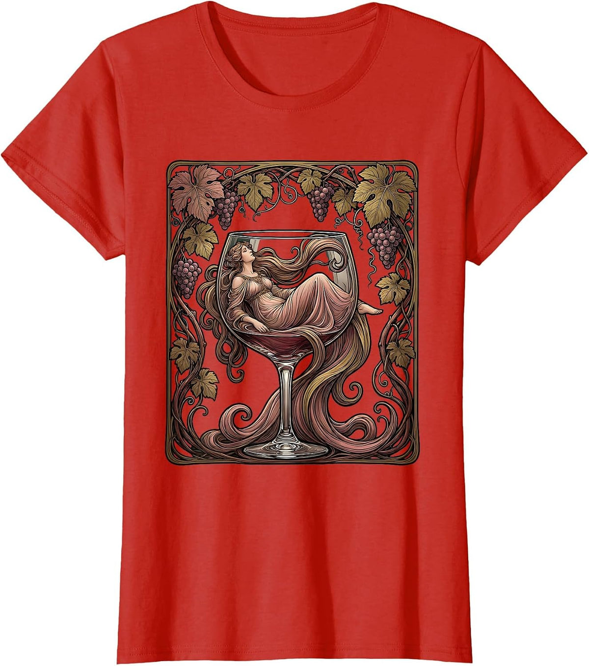 Women's Mimi Lounging in Giant Wine Glass Illustration T-Shirt - Red