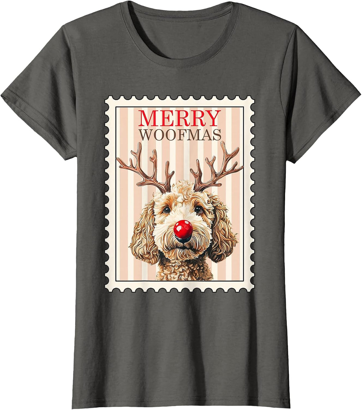 Merry Woofmas Reindeer Doodle Dog Reindoodle Dogs T-Shirt - Asphalt Grey