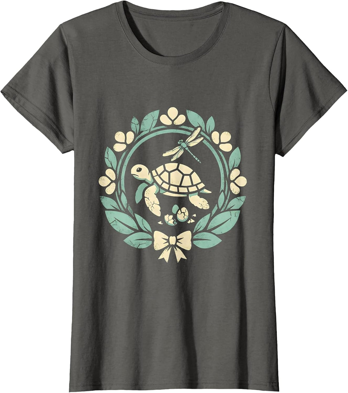 Women's Baby Sea Turtle Hatching Moonlit Beach Hawaiian T-Shirt - Asphalt Grey
