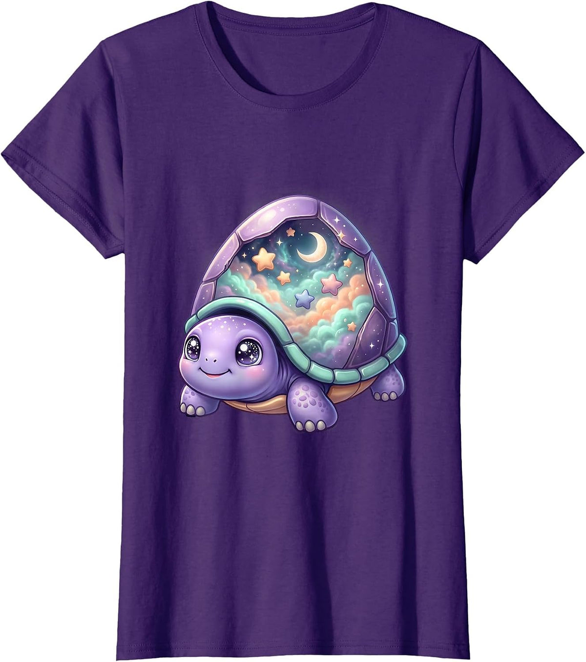Women's Cosmic Turtle Shell Galaxy Universe Design T-Shirt - Purple