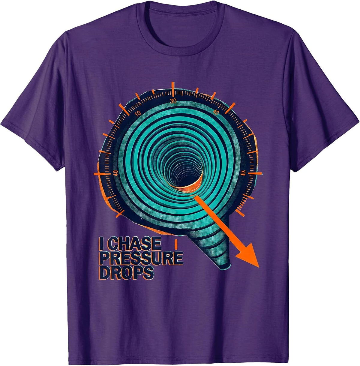 Men's I Chase Pressure Drops Risograph Tornado Chaser Meteorology T-Shirt - Purple