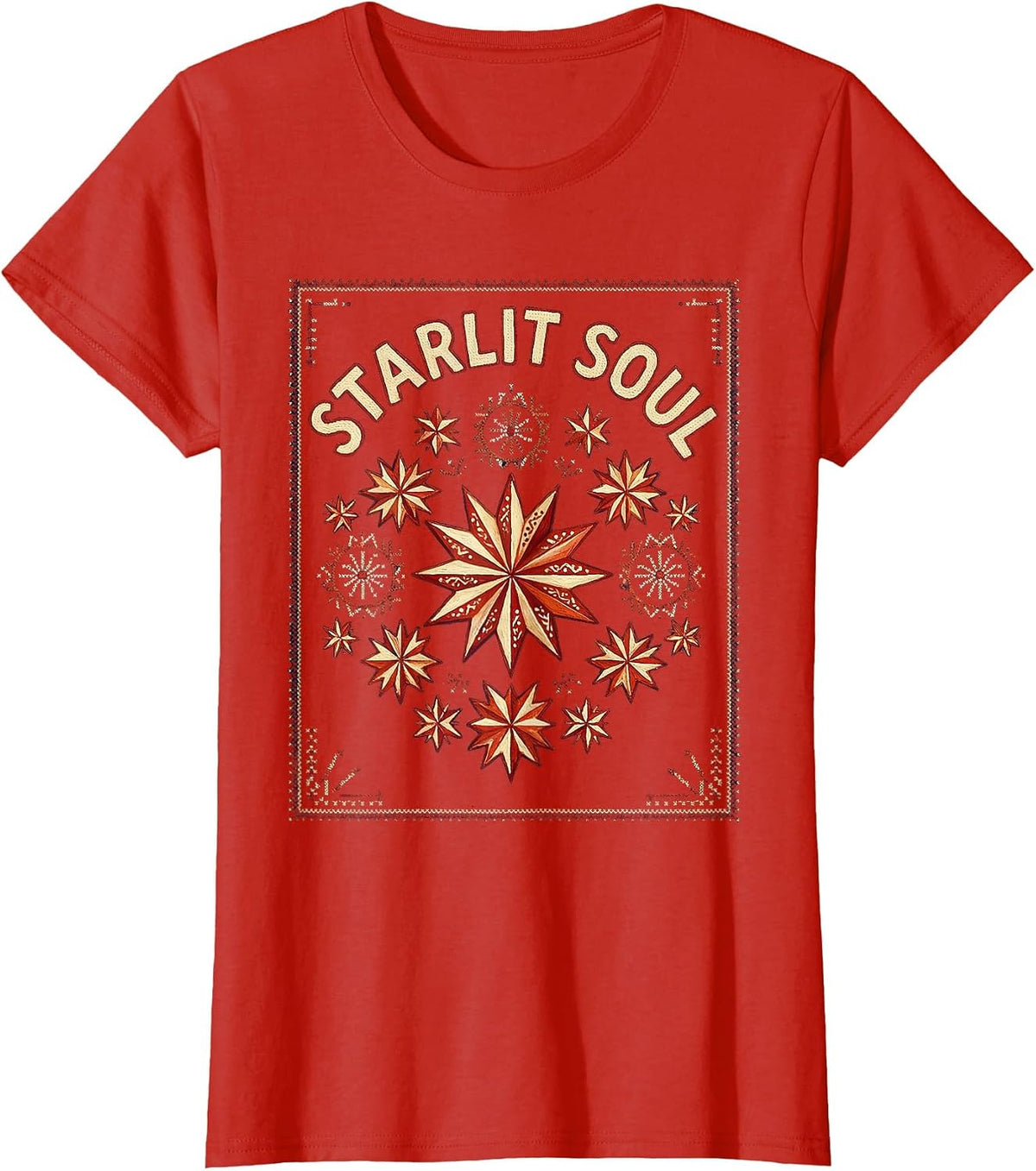 Starlit Soul Dreamy Celestial Night Sky Design T-Shirt - Red