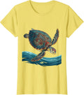 Saltwater Suits Me Flat Vector Sea Turtle Lover Souvenir T-Shirt - Lemon Yellow