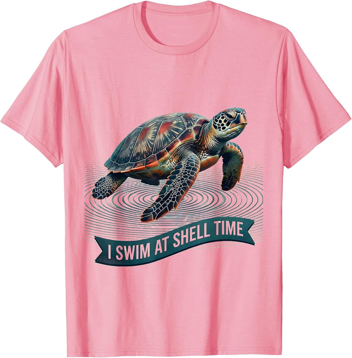 Men's I Swim At Shell Time Midcentury Modern Sea Turtle Ocean T-Shirt - Pink