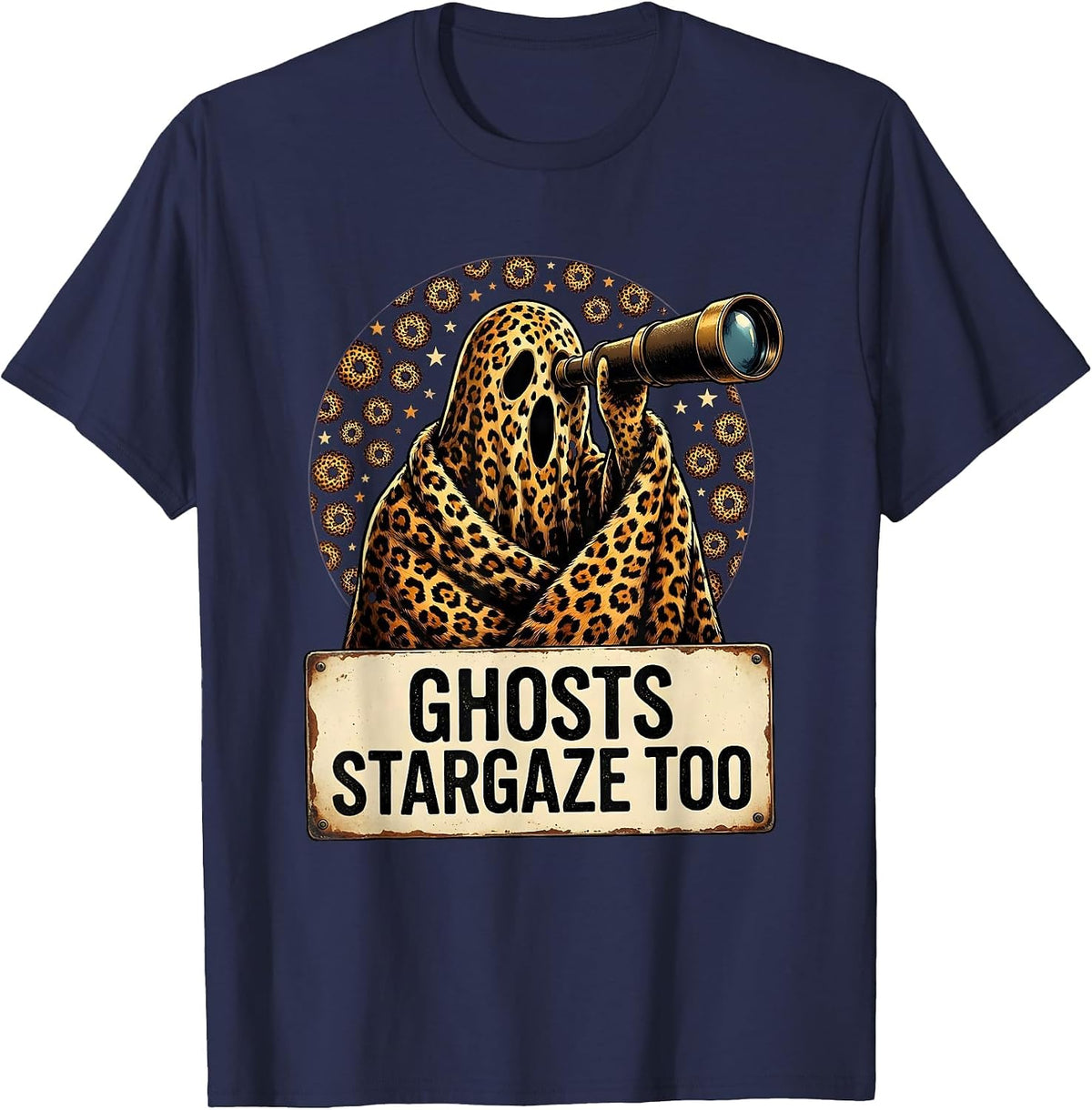 Men's Ghosts Stargaze Too Halloween Telescope Design T-Shirt - Navy Blue