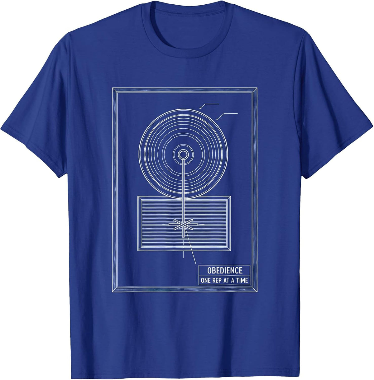 Obedience, One Rep At A Time Technical Blueprint Faith T-Shirt - Royal Blue