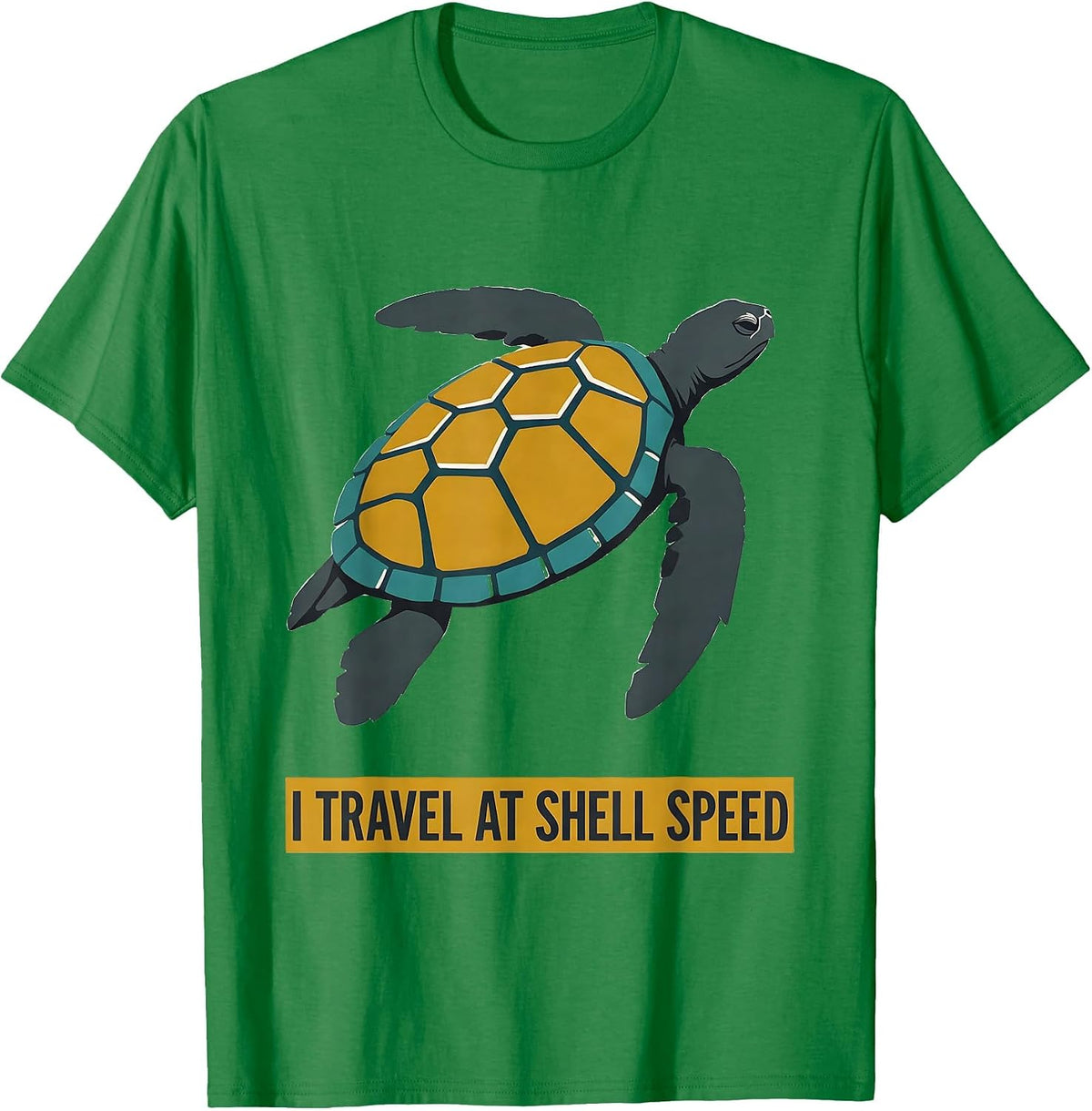 Men's I Travel At Shell Speed Midcentury Modern Sea Turtle Lover T-Shirt - Kelly Green