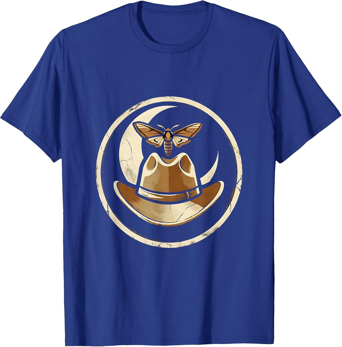 Cowgirl Hat Moth and Moon Western Graphic T-Shirt - Royal Blue