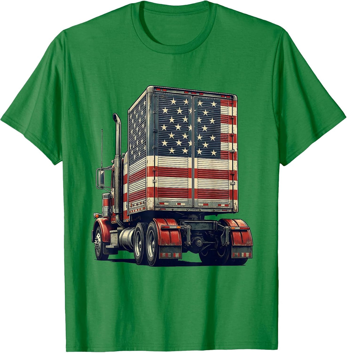 Men's Semi Trailer Star Patriotic Trucker Vintage T-Shirt - Kelly Green