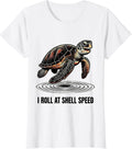 Women's I Roll At Shell Speed Retro Cartoon Sea Turtle Ocean Animal T-Shirt - White
