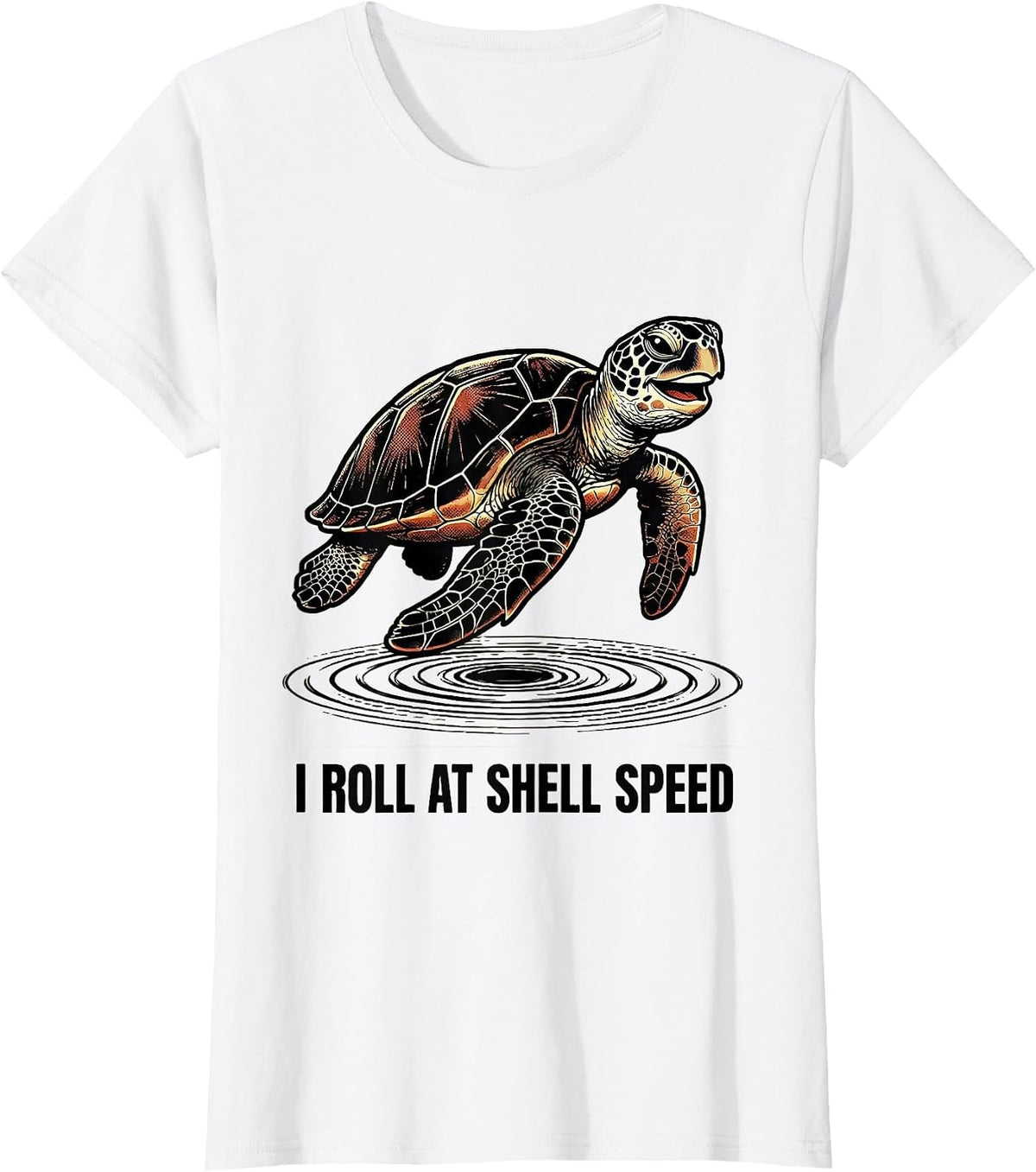 Women's I Roll At Shell Speed Retro Cartoon Sea Turtle Ocean Animal T-Shirt - White