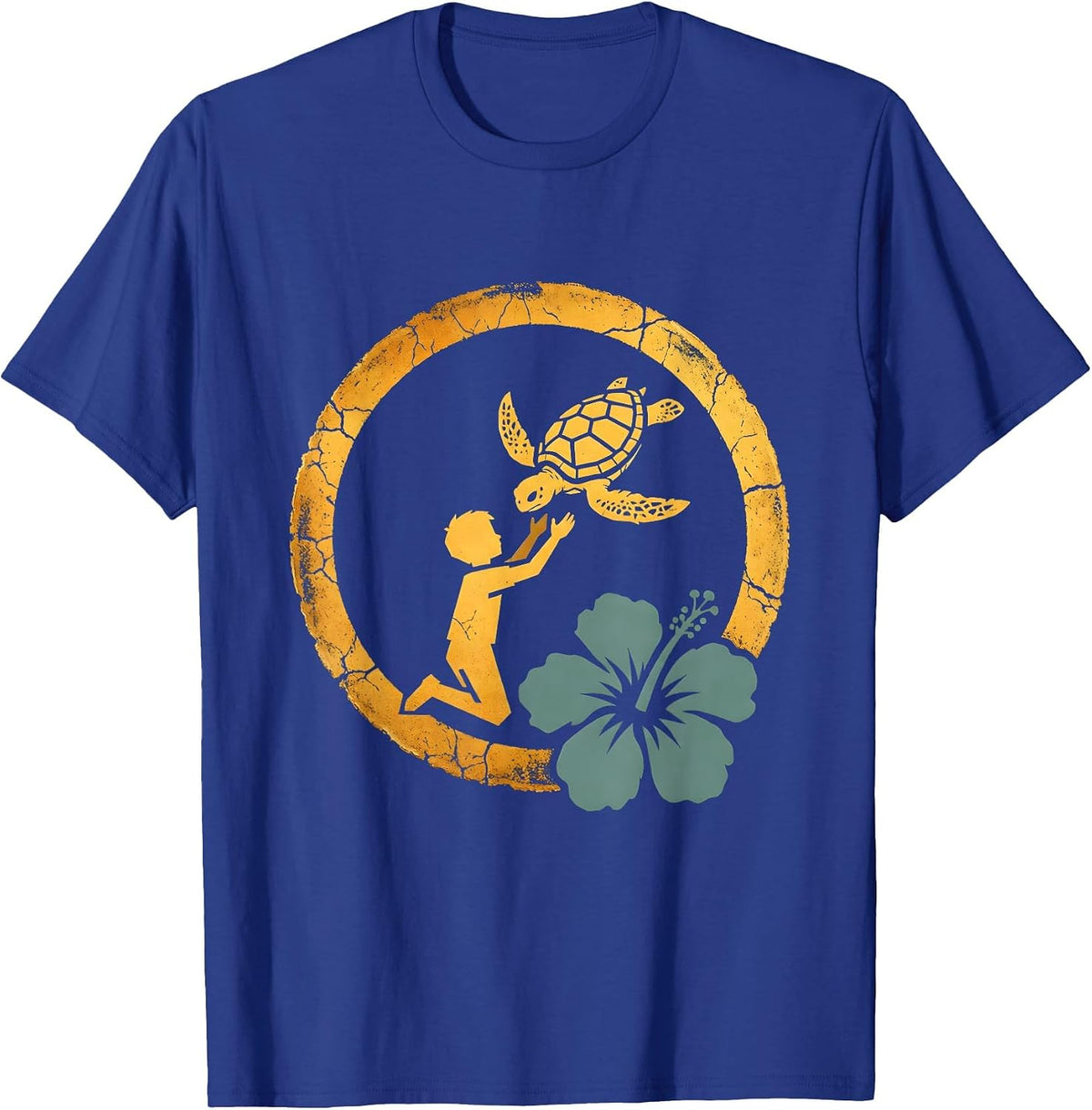 Men's Hawaiian Boy Releasing Sea Turtle Ocean Graphic T-Shirt - Royal Blue