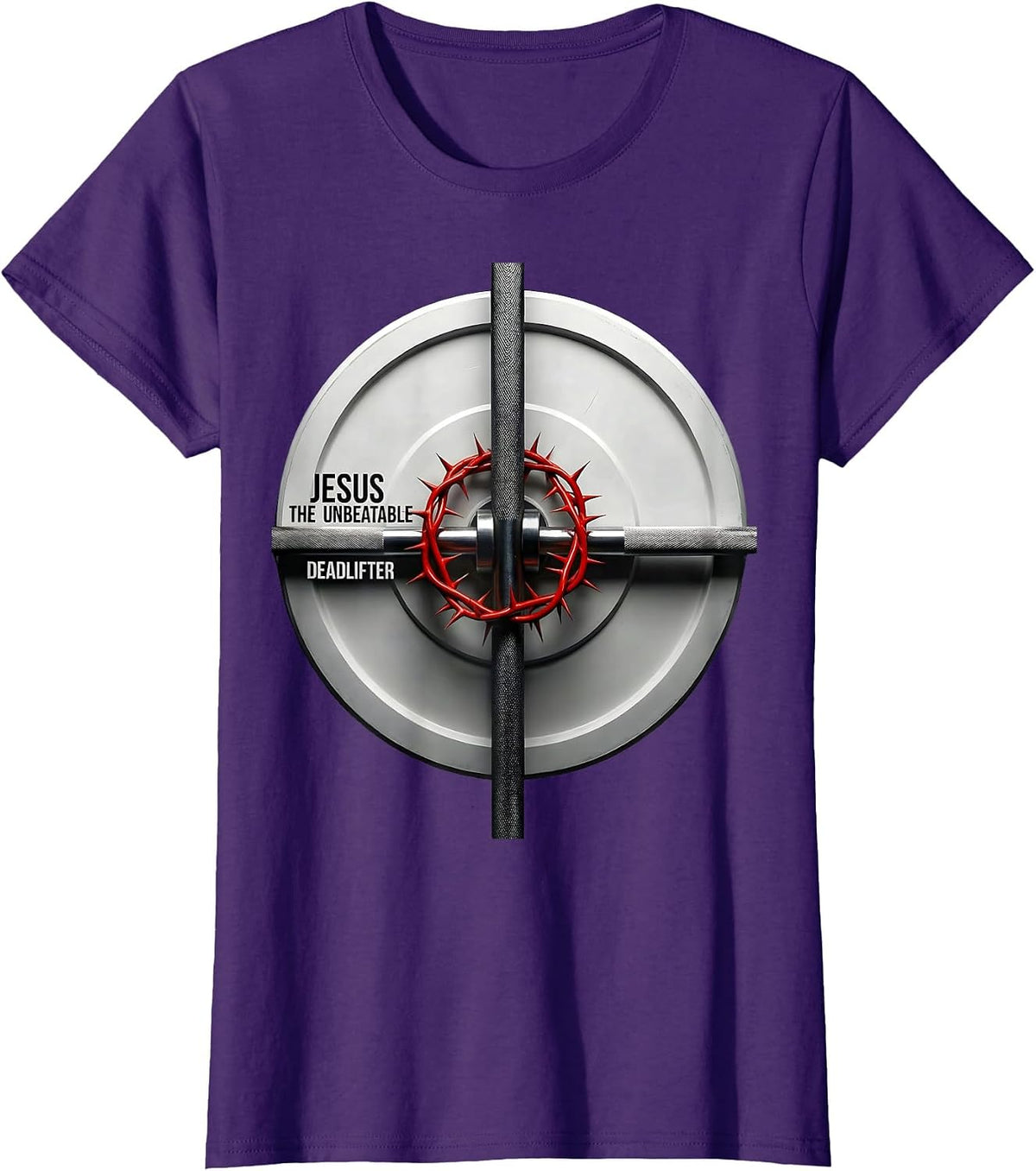 Women's Jesus The Unbeatable Deadlifter Funny Christian Gym T-Shirt - Purple