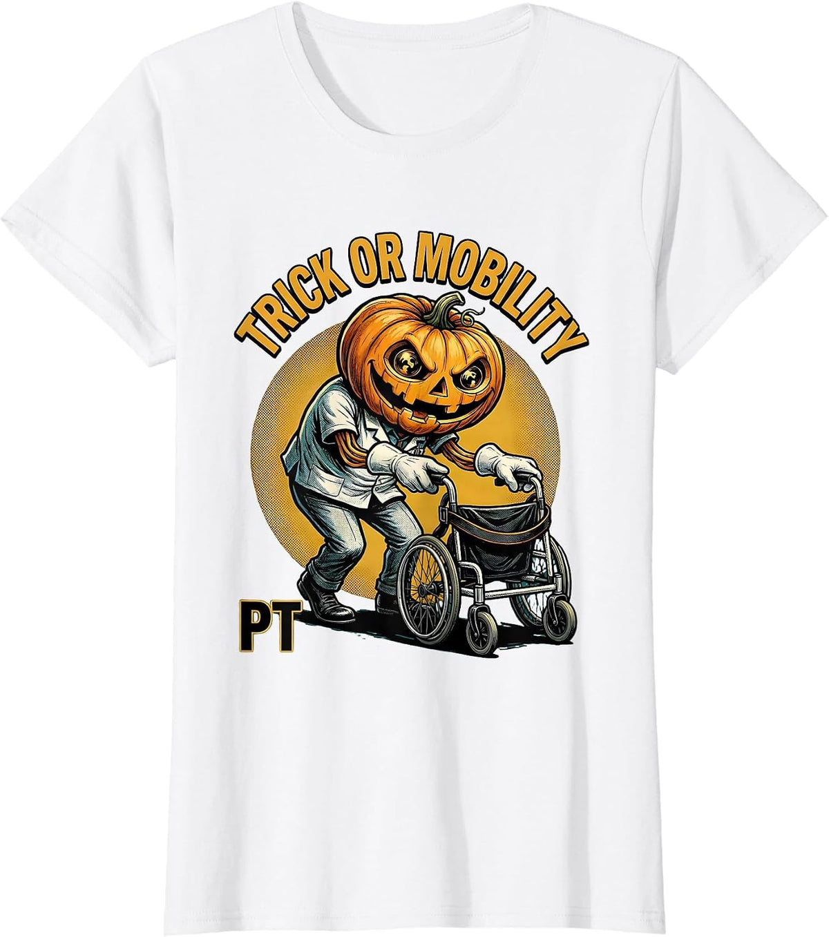 Trick Or Mobility PT Retro Cartoon Physical Therapy T-Shirt - White