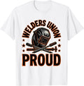 Men's Welders Union Proud Linocut Skilled Trades Worker Labor Day T-Shirt - White