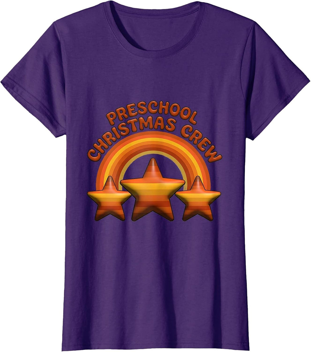Women's Preschool Christmas Crew Retro Teacher Humor School Holiday T-Shirt - Purple