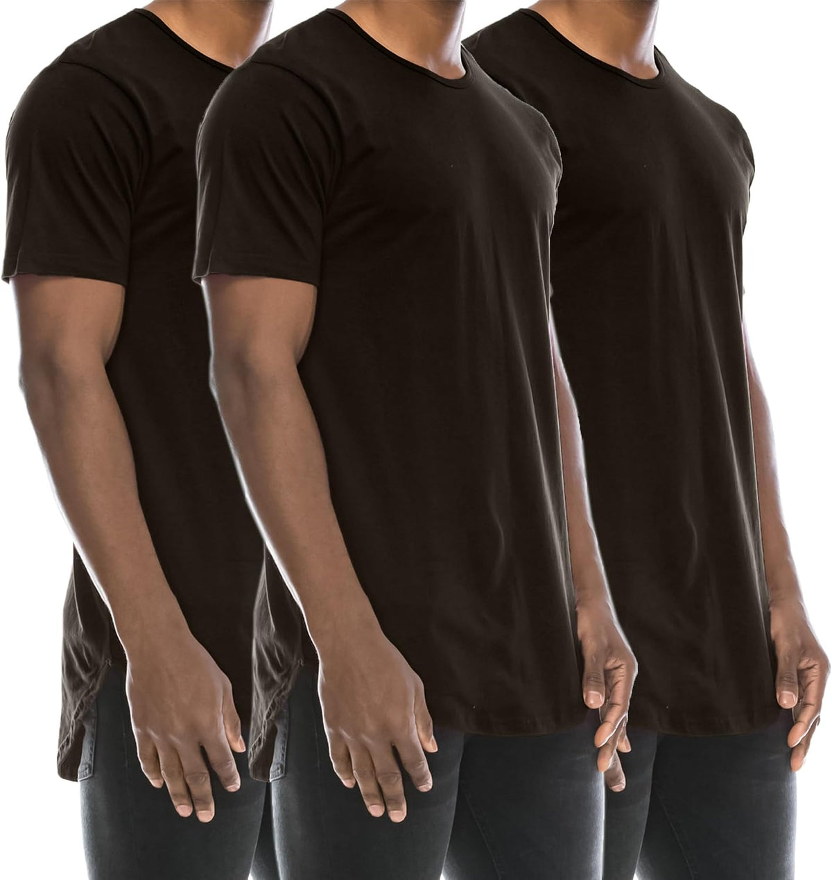 JC DISTRO Mens Hipster Hip Hop Elong Longline Crewneck T-Shirt - Mts296_black-3pk