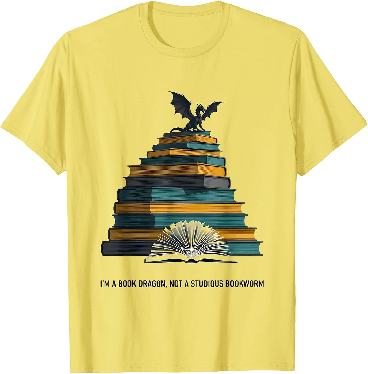 Men's I'm A Book Dragon, Not A Studious Bookworm Fantasy T-Shirt - Lemon Yellow