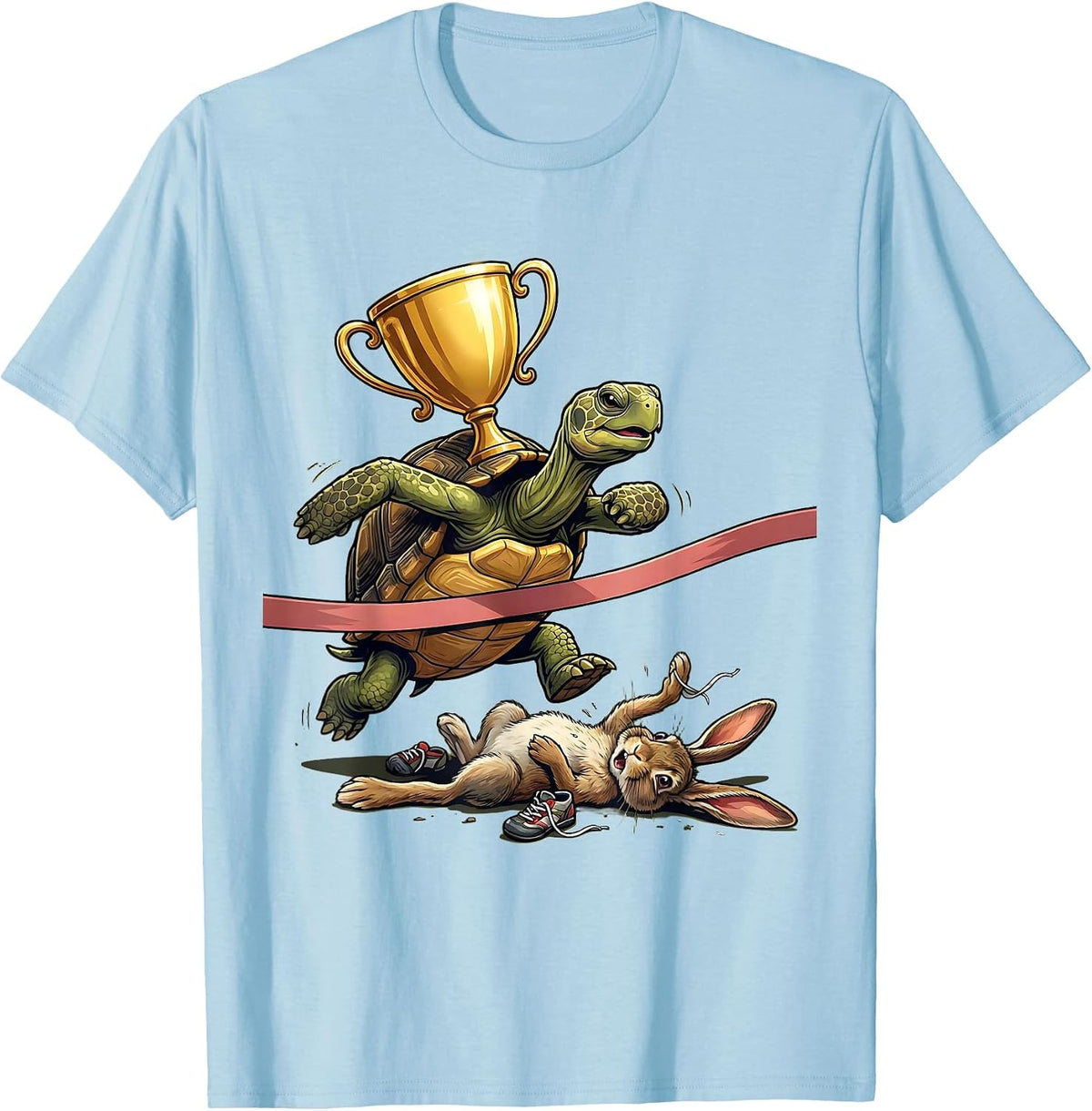 Funny Turtle Wins Sprint Race Against Rabbit T-Shirt - Baby Blue