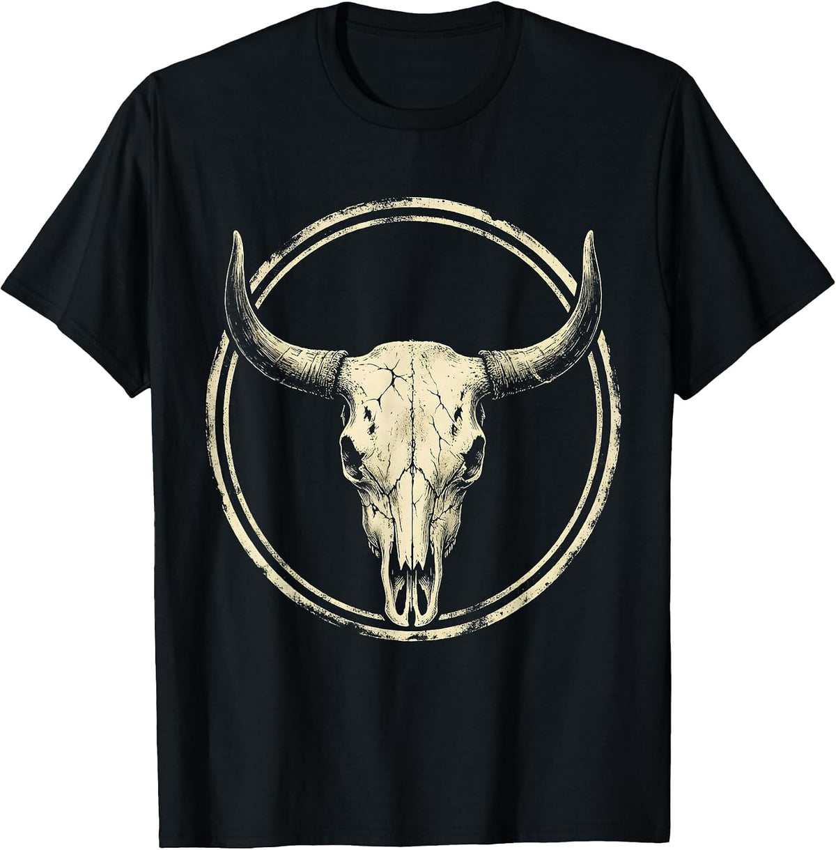 Men's Cow Skull Desert Wildflowers Western Boho Design T-Shirt - Black