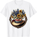Men's Cowgirl Hat Wildflowers Rodeo Illustration T-Shirt - White