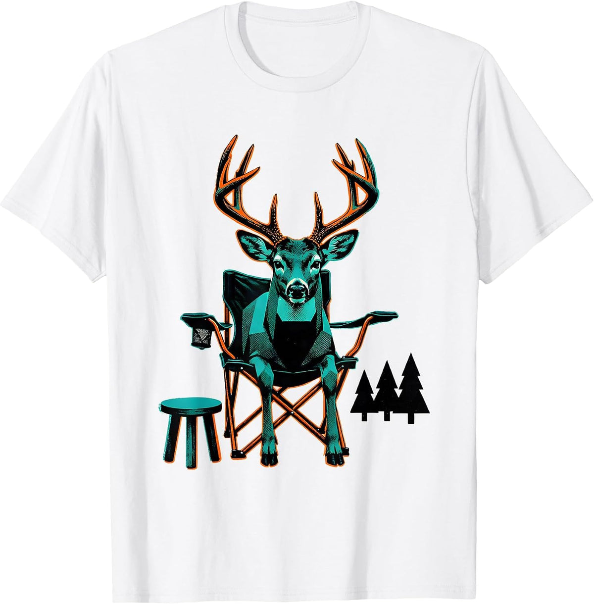 Men's Antlered Buck Hunting Chair Deer Hunter Dad Humor T-Shirt - White